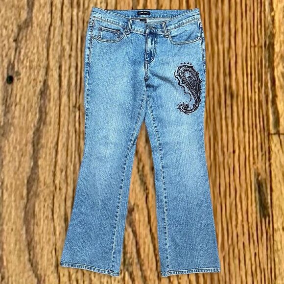 Y2K Paisley Embroidered Flared Jeans With Rhinestones - Picture 1 of 6